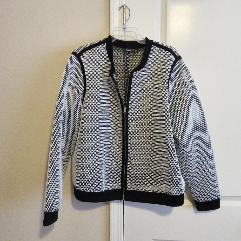 a.n.a Women's Black & White Mesh Zip Front Jacket Plus Size 2X